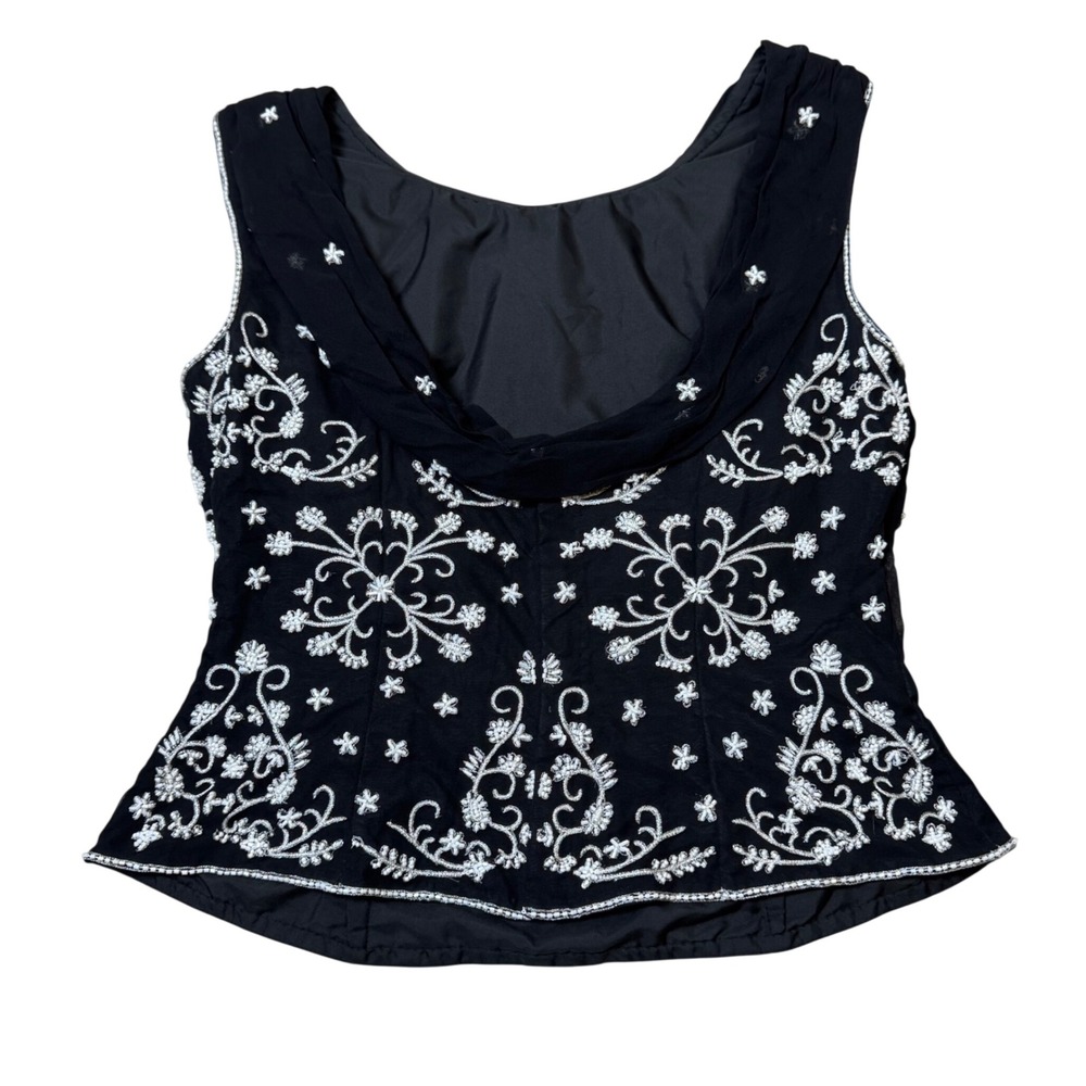 Vintage Andretta Donatello Silk Beaded Embroidered Top Black L Italian - Picture 5 of 9